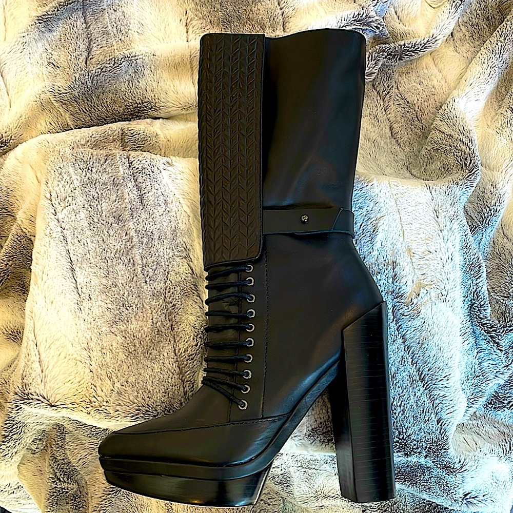 L.A.M.B Natty Mid Shaft Boot Black Size 8.5 6in Heel
